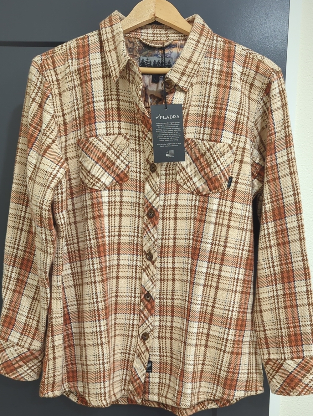 NWT Women's Fireside Cotton Flannel Button-Down Shirt - Cattail Tan Large L - Picture 6 of 10